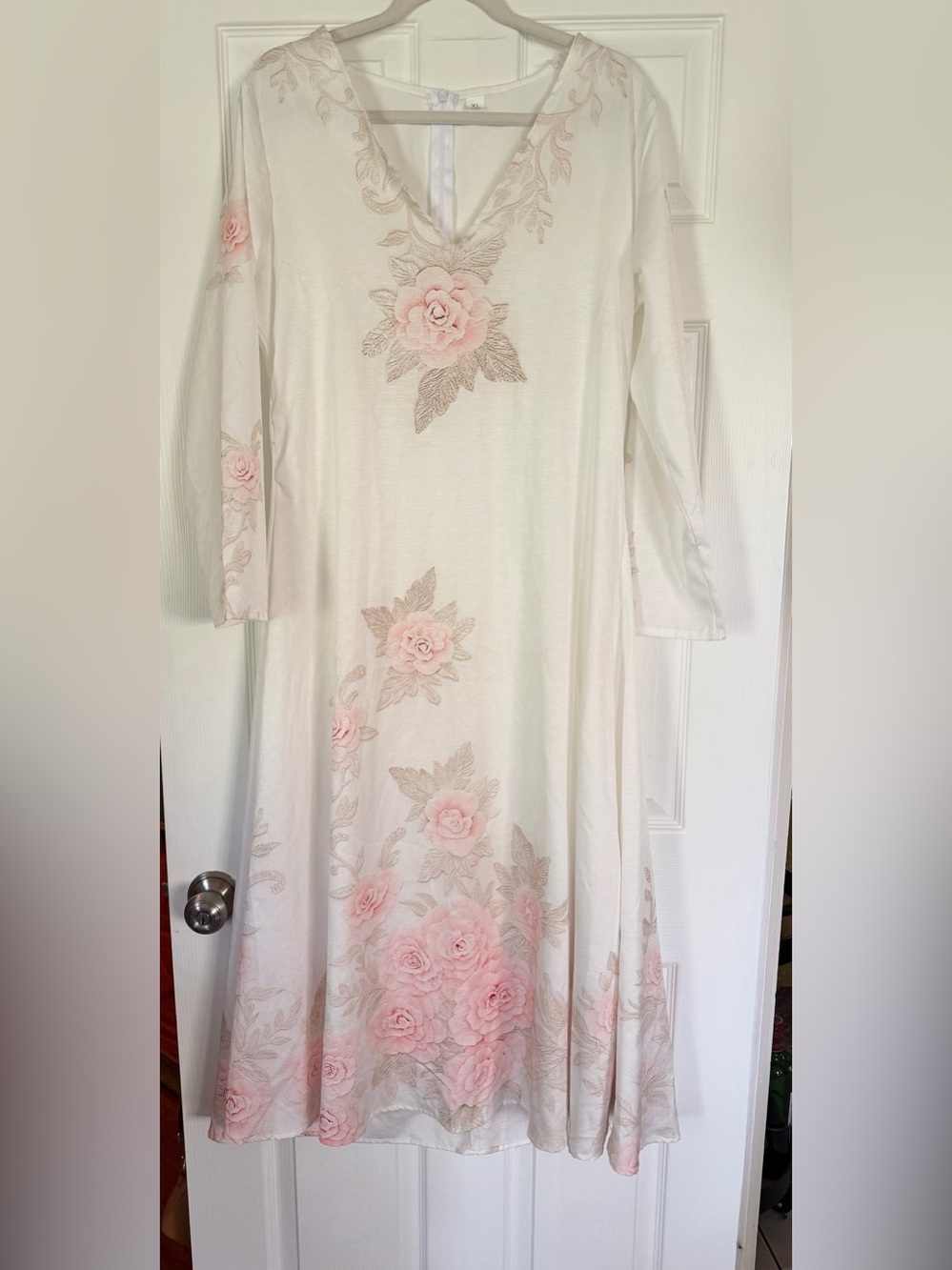 Soft White Maxi Dress with Pink Floral print
